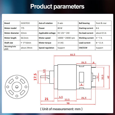 775 DC Motor 12v DC Motor High Torque DC Motor Max 20000 RPM Dual Ball Bearings Quiet Power Wheels Motor Upgrade DC Motor with Bracket (D Shaft Motors)
