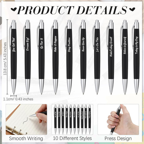 Yeaqee 100 Pcs Inspirational Pens, Motivational Black Ink Thank You Pens, Bulk Metal Greeting Quote Ballpoint Pen for