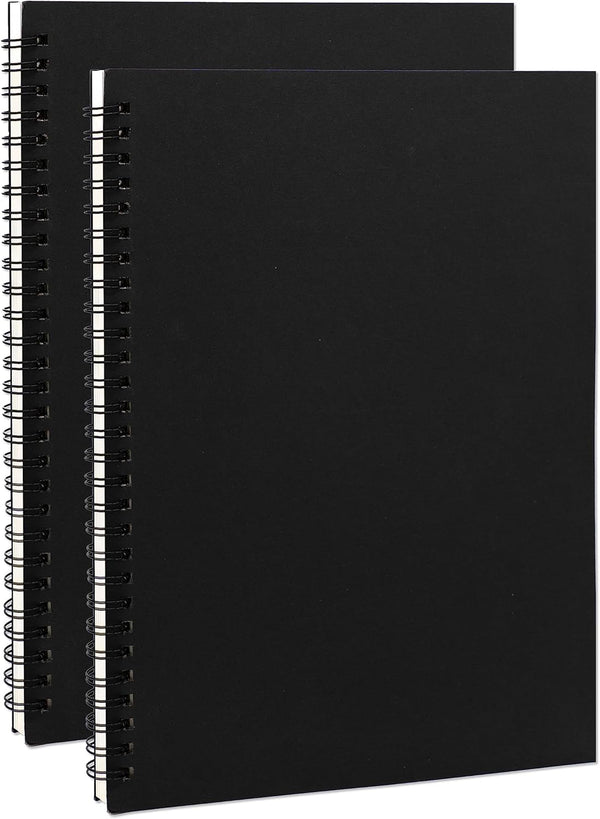 DSTELIN Blank Spiral Notebook: 10 inch x 7.5 inch, 2-Pack, 120 Pages, Soft Cover, 100GSM (Black)