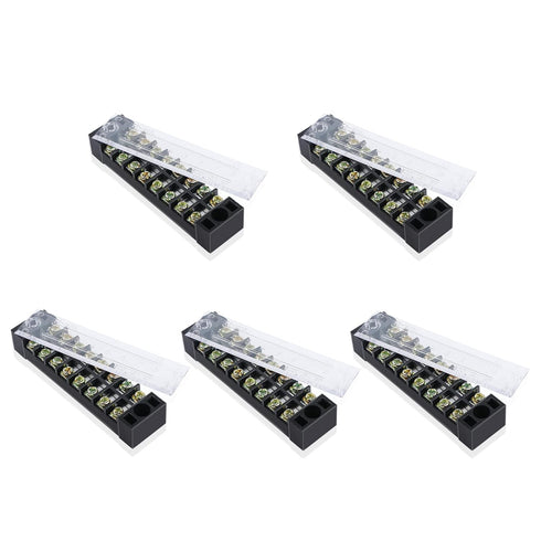PNGKNYOCN 8 Positions Dual Rows 600V 15A Barrier Screw Terminal Strip Block with Cover TB-1508 (5-Pack)