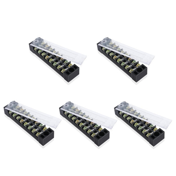 PNGKNYOCN 8 Positions Dual Rows 600V 15A Barrier Screw Terminal Strip Block with Cover TB-1508 (5-Pack)
