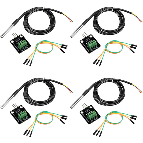 Weewooday 4 Sets DS18B20 Temperature Sensor Module Kit, Waterproof Digital Stainless Steel Probe, -55 to +125 Degrees