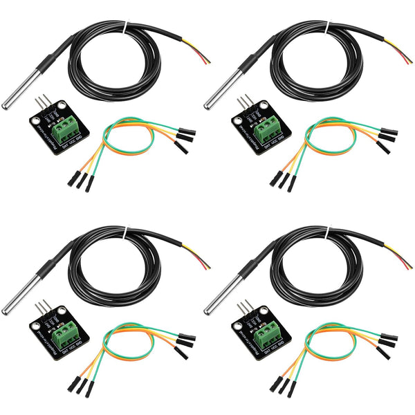 Weewooday 4 Sets DS18B20 Temperature Sensor Module Kit, Waterproof Digital Stainless Steel Probe, -55 to +125 Degrees