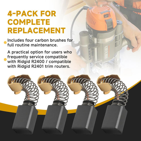 Numano (4-Pack) 290108002 R2400 R2401 Carbon Brush Assembly Replacement Brushes Compatible with Ridgid / Trim Router