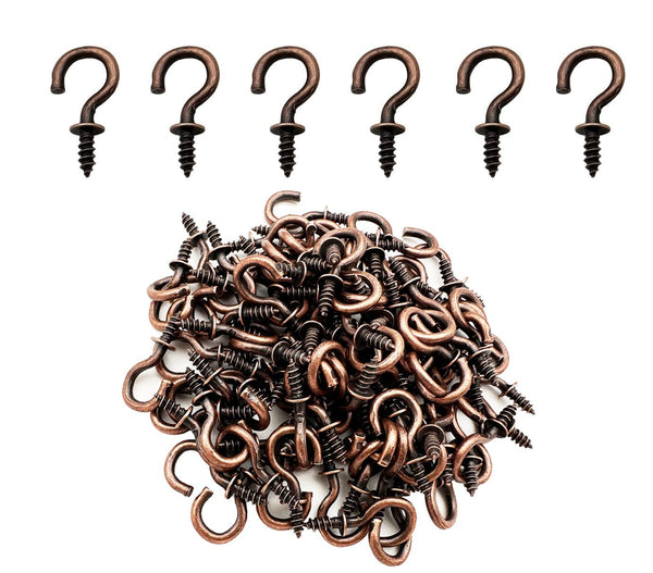 100 Pcs 1/2 Inch Small Screw Hooks, Screw-in Jewelry Hooks, Red Bronze Lights Hook