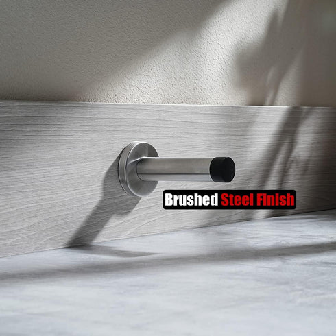 JQK 304 Stainless Steel Door Stopper, 1mm Sound Dampening Bumper Wall Protector, 2 Pack, Brushed