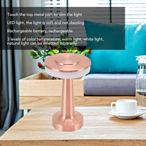 ASHATA Portable LED Retro Touch Control, Modern Table Lamps, 3 Levels Color Temperature Rechargeable Night Light for Hotel Home (Copper) by ASHATA