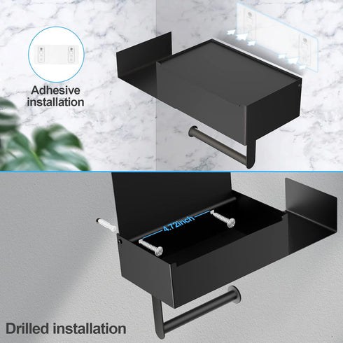 FUNLEU Toilet Paper Holder with Shelf, Self Adhesive Toilet Paper Holder with Storage, Wipe Holder for Bathroom
