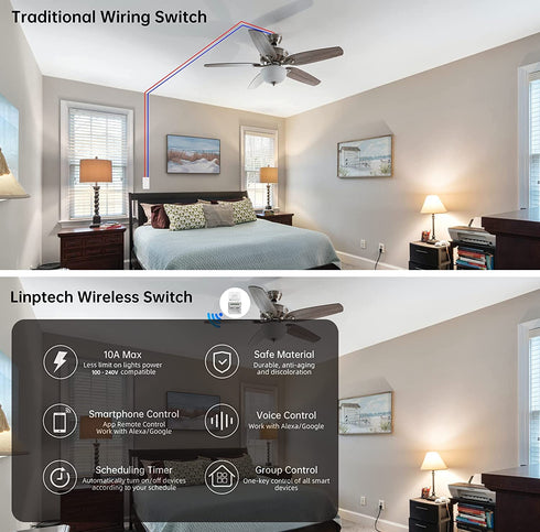 Smart Wi-Fi Light Switch, 2 Channels Linptech Wireless Relay Switch Tuya App Remote Control Voice Control Home Automation Timer Compatible with Alexa for LED Ceiling Pull Chain Light