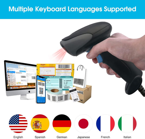 Sumicor 2D 1D 2D USB Barcode Scanner with Stand, Handheld QR Barcode Reader Support Mobile Payment Laptop Screen Scan