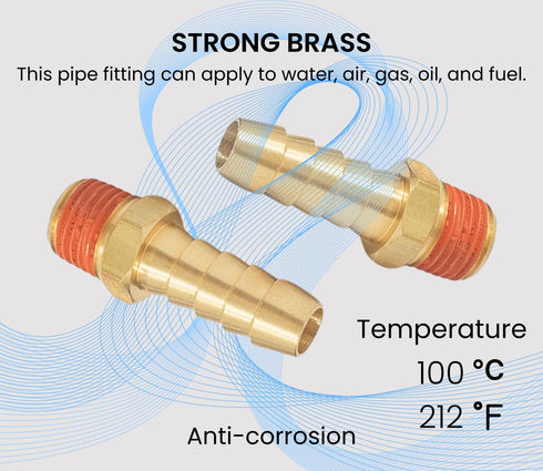 2 Pack Brass Air Hose Barb Fittings Adapter Set, 3/8" Barb to 1/4" NPT Male Pipe