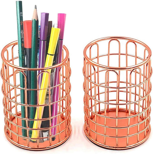 QDKVTNDJZ 2 Pack Metal Pen Potnizers Makeup Brushes Holder for Desk Office, Rose