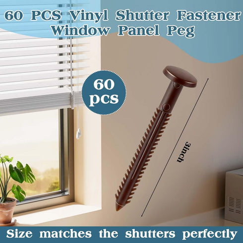 QincLing 60Pcs 3 Inch Vinyl Shutter Fasteners, Window Shutter Panel Pegs Shutter Screws Lok Pins Plastic Shutter Spike