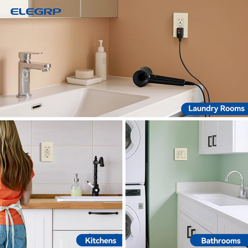 15 2 Pack ELEGRP GFCI Outlet Outdoor, Amp Self-Test GFI Electrical Outlet with Thinner Design, Weather & Tamper
