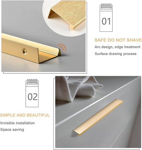 KGUDYS 2 Table,4 pcs,250mm/9.8in Golden Invisible Pull Handles,Aluminium Finger Edge Pull Handle,Concealed Cabinet