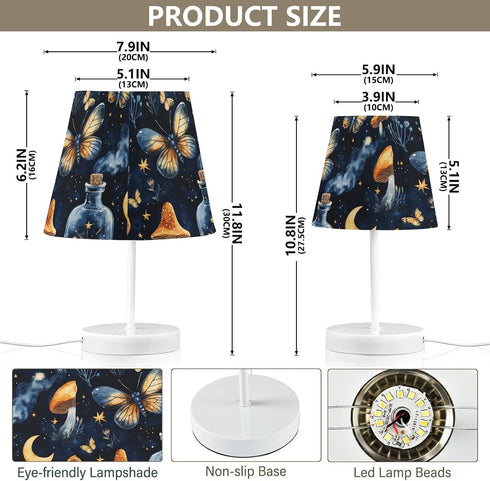 CWUPZAY 3 Dimmable Bedside Table Lamp for Bedroom Moths Mushrooms Moon Nightstand Lamp Small with Fabric Shade LED Way