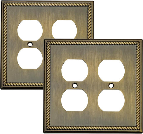 Decorative Antique Brass Wall Plate for Electrical Outlets, 2-Gang Switch Plates Outlet Cover (2 Pack)