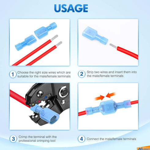 Nilight 400 Pcs Spade Terminals Nylon Quick Disconnect Terminals Male and Female Spade Connectors Kit Electrical Insulated Wire Crimp Terminals Assortment Kit, 2 Years Warranty