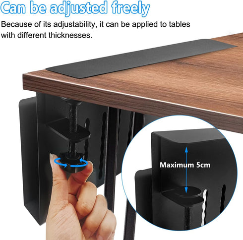 Desk Side Storage, Laptop Metal Organizer, Under Desk Holder with Pen Holder and 2 Hooks, Black