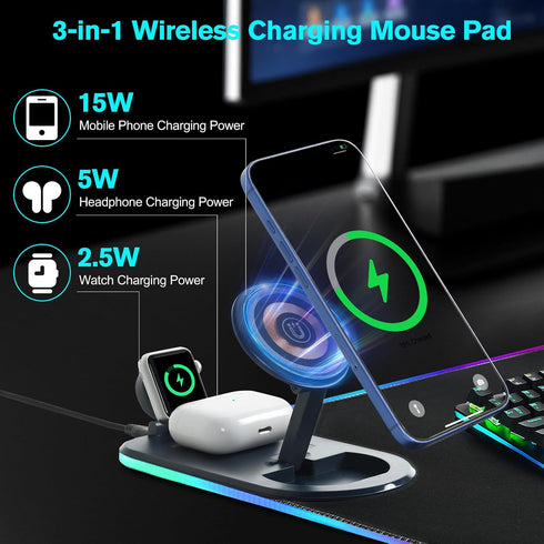 ELUTENG 4in1 31.5"x11.81" Mouse Pad with Phone Holder Wireless Charging Desk Mat RGB Ultra-Smooth Gaming Mousepad