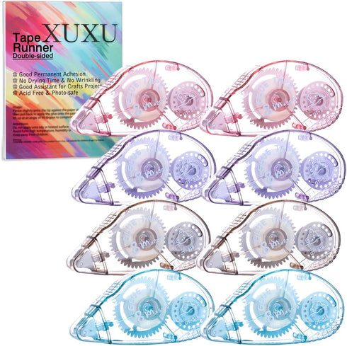 XUXU 8 Pack Double Sided Tape Roller, Permanent Adhesive Dots Tape Dispenser for Crafts