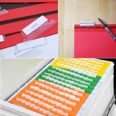 DGQ 100 Packs Clear Hanging File Folder Tabs and Inserts, 2” 1/5 Cut Labels for Quick File Identification