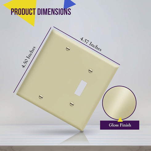 ENERLITES 2-Gang Combination Wall Plate, Blank Device/Toggle Switch, Standard Size, Ivory, Polycarbonate Thermoplastic