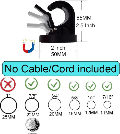 YYST (2) Magnetic Tie Mount Wire, Cord, Cable, Tube Base Clamps Clip Management Organizer Keeper Holder for Home