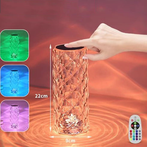 CLoxks Dimmable Bedside Lamp Crystal Rose Ambiance Table Lamp Bedroom Bedside Lamp LED Romantic Multi-Color Changing