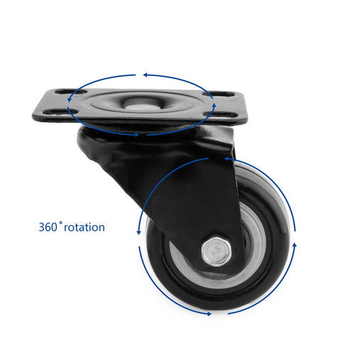 4 PCS 1.5 inch Heavy Duty Caster Wheels Polyurethane PU Rubber Swivel Casters with Top Plate & Strong Bearing Total 400lb Quite Mute Non-Marking Locking Stem Casters Black (1.5'')