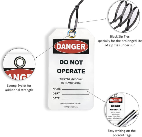 40 Lockout Tagout Tags with 40 Zip Ties, Anti Static, Do Not Operate Tags, OSHA Compliant, Tear Resistant & Weatherproof