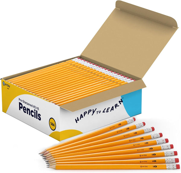 Enday #2 Pencils Bulk, 144 Pack, Pre-Sharpened Wood-Cased Pencils with Latex-Free Eraser Top