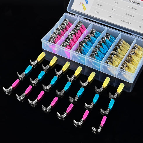 Nilight 140PCS Heat Shrink Piggy Back Spade Terminals, Assortment Kit for 22-16/16-14/12-10 AWG
