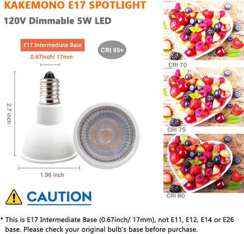 KAKEMONO E17 LED Spotlight Bulb, Dimmable 40W Halogen Replacement, 5W R14 Reflector Light Bulb, Warm White 2700K, 2 Pack