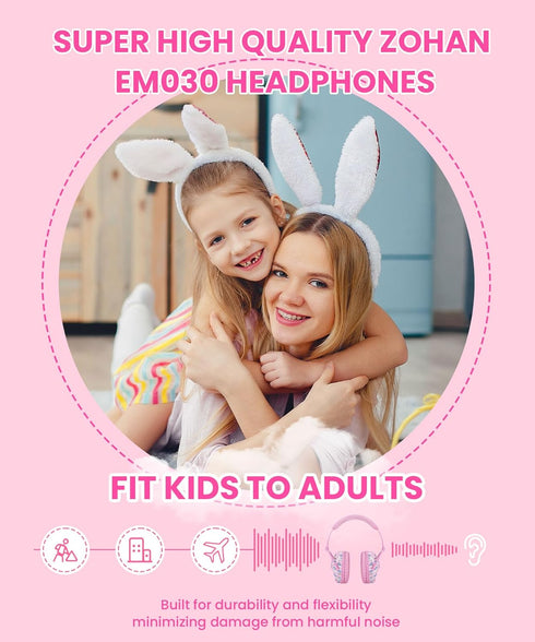 ZOHAN EM030 Noise Cancelling Headphones with Thicker Ear Pads, Adjustable Kids Ear Protection for Concerts - Pink