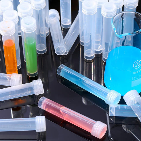 100 Pcs 10ml Plastic Test Tubes with Lids - Clear Storage Tubes with Silicone Sealing Ring for Science Experiments