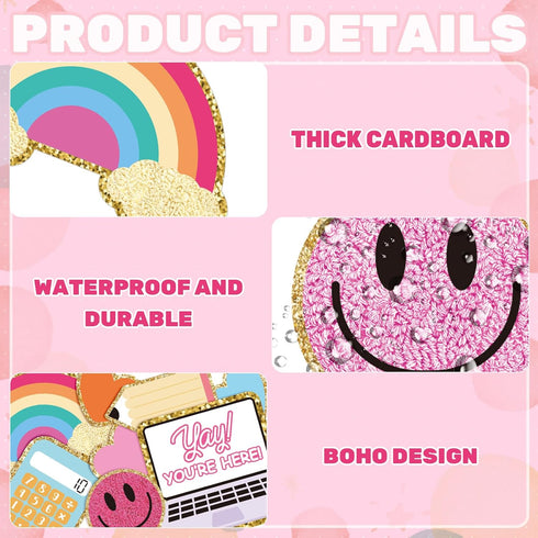 Back to School Bulletin Board Kit 110Pcs Boho Groovy Paper Cutouts with Glue Points for Classroom Party