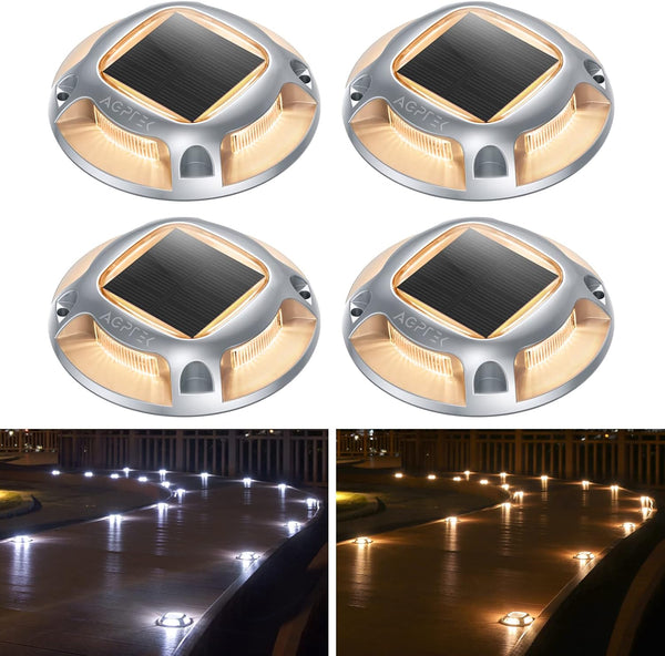 AGPTEK Solar Driveway Lights Outdoor 4 Pack, 2 Color Modes LED Deck