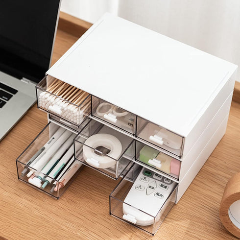 Stackable Desk Organizer with 2 Drawers, Perfect for Small Item/Cosmetic Office Supplies (White)