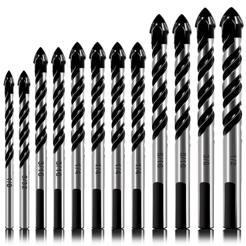 12-PCS Masonry Drill Bit Set, Professional Carbide Drill Bits for Glass, Tile, Brick, Cement, Wood