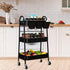 danpinera 3-Tier Rolling Cart, Metal Storage Cart with Lockable Wheels, Hanging Cups & Hooks, Black