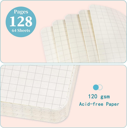 Graph Grid Paper Notebook, Classic Journal with Ribbon Divider, 5.3" x 8.26", Light Blue