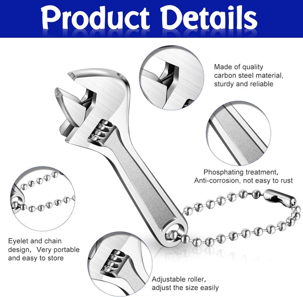 Adjustable Mini Nut Wrench Spanner - Silver Shifting Tool with Chain for Automotive Repair Maintenance (2, 2.5, 4 Inch)