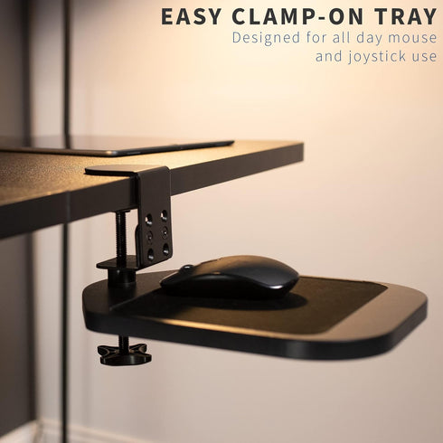 VIVO 360 2 inch MOUNT-MS01B Clamp-on Wooden Mouse Pad Holder Platform, Adjustable Under Desk Rotating Tray Rest