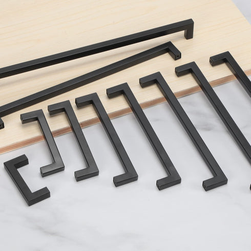 Matte Black Cabinet Pulls, Square Drawer Handles, 5 Pack 3-3/4 Inch Stainless Steel Kitchen Hardware, 96mm Hole Centers