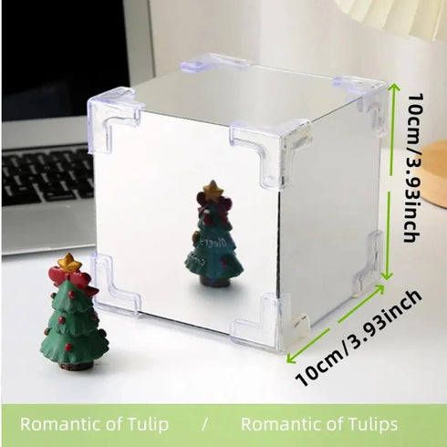 C&M 21 LED Tulip Night Light, Decorative Table Lamp with Mirror, Flowers, Handmade DIY Magic Cube Design (Blue)