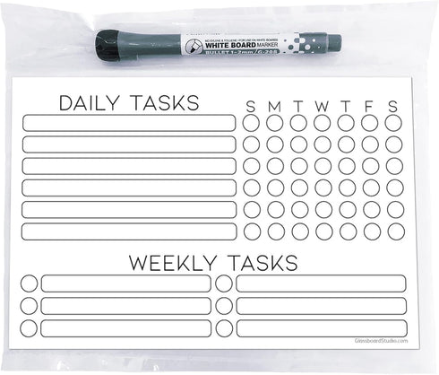 Dry Erase Whiteboard Task Planner - Glassboard Studio Removable Adhesive Decal with Fine-Tip Magnetic Marker