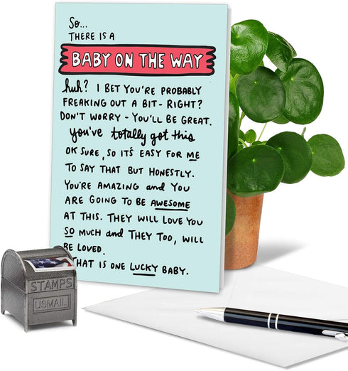 NobleWorks Cute Pregnancy Baby Card with Envelope - Funny Newborn Congrats Card C6355BBG
