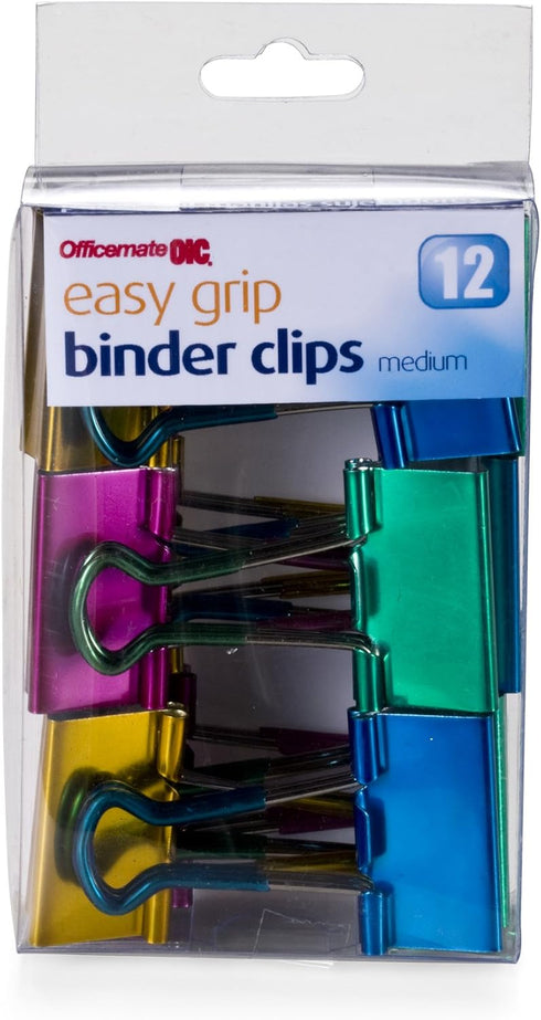 Officemate 31054 Easy Grip Medium Binder Clips, 6 packs of 12 clips each, assorted metallic colors. by Officemate
