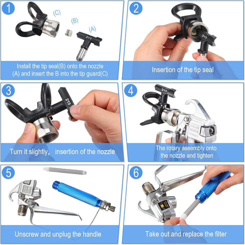 Zhengmy 12 Nozzle (109,213,313,413,515) Pcs Airless Paint Sprayer Gun with Guard Spray Tips and Airless Paint Spray Gun
